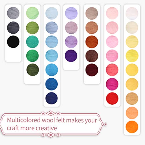 Jeteven Needle Felting Kit 40 Colors Wool Roving DIY with 2 Wool Felt Brushes