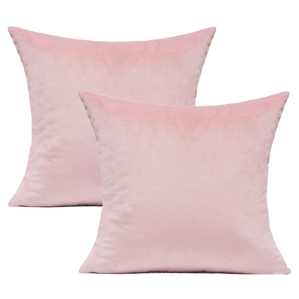 VAKADO Pink Velvet Cushion Covers 20x20 Set of 2 Pink Decorative Cozy Square Soft Solid Pillow Cushions Home Decorations for Sofa Couch Teen Bedroom Car โ image 1