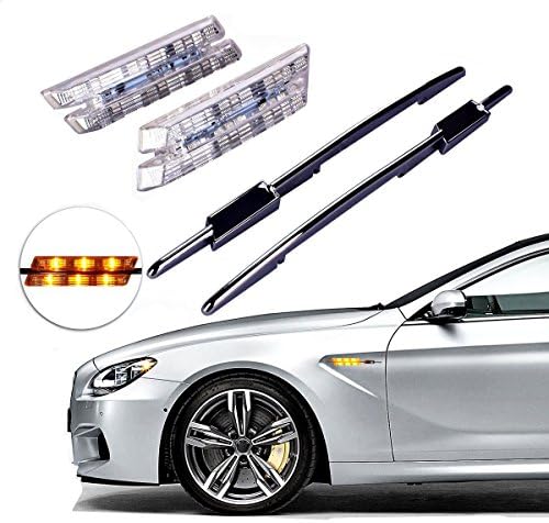 2Pcs LED Utility Strip Led Fender Side Marker Light Amber Turn Signal Lamp Kit with M Logo for BMW E81 E82 E87 E88 E90 E91 E92 E60 E61 E93-Clear Lens