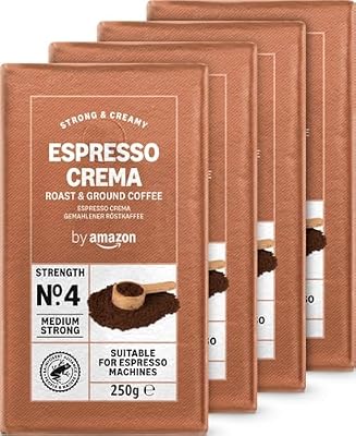 Café molido Natural Espresso Crema, 250 g (Paquete de 4), tueste claro - Certificado por Rainforest Alliance