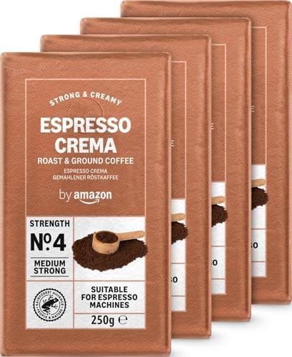 Café molido Natural Espresso Crema, 250 g (Paquete de 4), tueste claro - Certificado por Rainforest Alliance