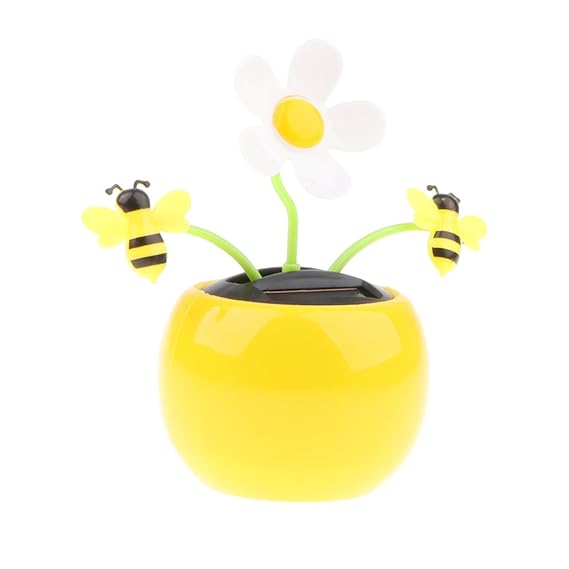 D DOLITY Solar Wackelfigur Solarfigur Tanzende Wackelblume Solarblume Dekofigur Auto Dekoration - Biene