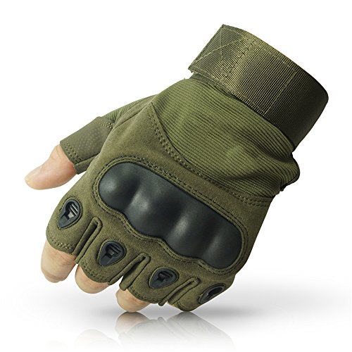 Men's Hard Knuckle Half-finger Tactical GYM Weightlifting Exercise Airsoft Hunting Riding Sport Cycling Parkour Fitness Fingerless Gloves - Army Green XL