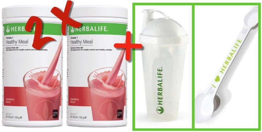 Herbalife Formula 1 Strawberry (2 x 2 x 550g) + SHAKER & SPOON Dispense
