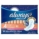 Always Maxi Size 4 Overnight Feminine Pads with Wings, Scented, 24 Count (Packaging May Vary)