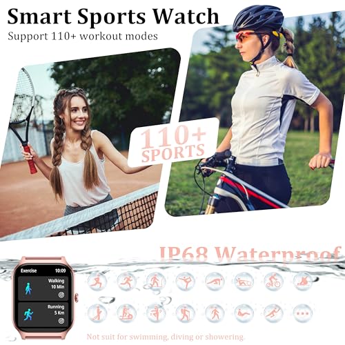 Smart Watch Women Men, 1.85'' Lightweight Screen Fitness Watch, Bluetooth Call, HR/ Blood Pressure/ Sleep Monitor, 115+ Sports Modes, Voice Control, IP68 Waterproof Compatible with Android & iPhone