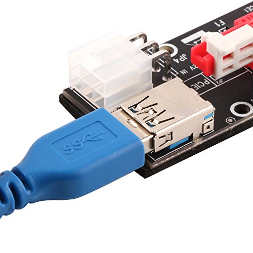 Ubit Multi-Interface PCI-E Riser with Led Notice Function Express Cable 1X to 16X Graphics Extension Ethereum ETH Mining Powered Riser Adapter Card+60cm USB 3.0 Cable