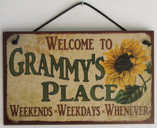 Egbert s Treasures 5x8 Vintage Style Sign with Sunflower Saying,Welcome to GRAMMY S PLACE Weekends, Weekdays, Whenever Decorative Fun Universal Household Signs from
