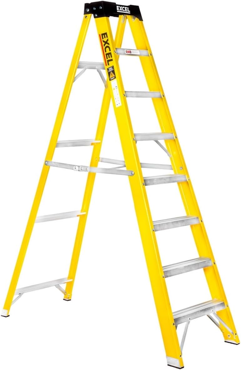 Excel Fibreglass Step Ladder 8 Treads 1.91m EN131 Non-Conductive Heavy Duty