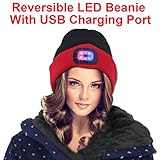 EZGO Reversible LED Knitted Beanie Hat With USB Charging Port - Perfect Hands Free Flashlight for Camping, Hunting, Grilling, Running, Walking or Handyman Working