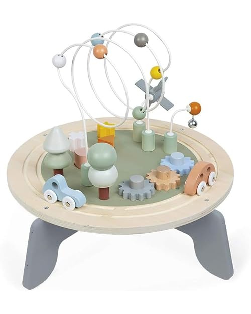 Janod J04402 Sweet Cocoon Wooden Activity Multi-Play Table Toddlers – Fine Motor Development – Non-Slip Feet – Water Painted and FSC Certified – Suitable for Age 1 Year and Above