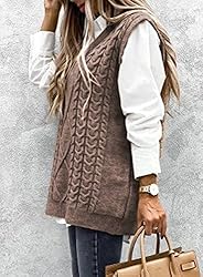 EVLAESS Womens Oversized Sweater Vest Fall Casual V