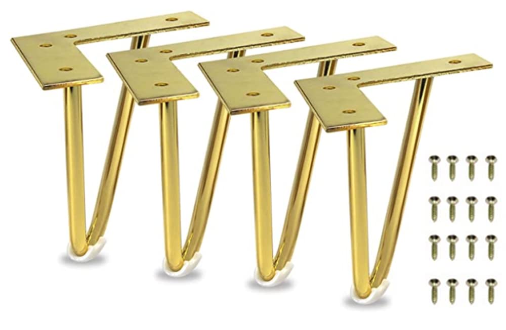NatureMan Furniture Legs, Set of 4 Heavy Duty Metal Furniture Legs with Screws for Cabinet Table Couch TV Cabinet Dresser (6 inch Gold)