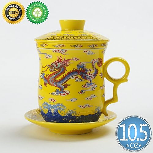 Porcelain Tea-Cup(10.5oz) with Strainer and Cover, TEANAGOO-Neptune(YD), Home Teapot Set with Steel Steeper,Tea-Mug Brewer Marker,Steeping Filter for Loose Leave Tea, Tea-Set New Year Gift Diffuser
