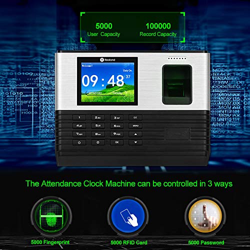 LIBO WIFI Biometric Fingerprint Attendance Machine TCP/IP Network Employee Check-in System DC 6V/1A Time Clock Recorder, 2.4 inch TFT Display Screen, English Language, Password & RFID Card Recognition