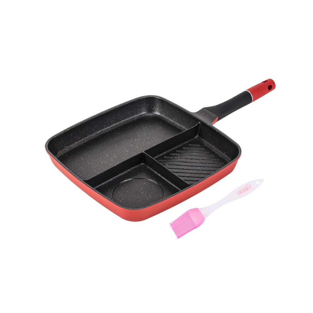 3 Section Grill Pan Non Stick Skillet 3-in-1 Breakfast Pan Meal Skillet Aluminum Alloy Griddle Divid