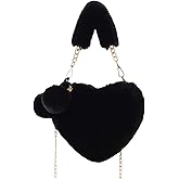 Verdusa Women's Fuzzy Furry Heart Purse Y2K Top Handle Crossbody Shoulder Bag