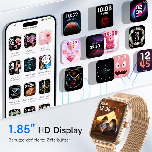 Women's Smartwatch with Phone Function, 1.85 Inch HD Watches with Heart Rate Sleep Monitor SpO2 Pedometer, 110+ Sports Modes, Fitness Watch, IP68 Waterproof Smart Watch Compatible with iOS/Samsung/Android