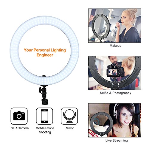 LED Ring Light with Stand, Zomei 18 Inches Ring Light for Camera Smartphone Youtube Video Shooting and makeup, Dimmable 2700-5500K Studio Lighting with Phone Holder, Hot Shoe and Carrying bag