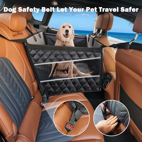 MIXJOY Dog Car Seat for Large/Medium Dogs, Waterproof Car Back Seat with Hard Bottom for Large Sized Dog, Scratch Proof Back Seat Extender with Storage Pocket for Travel