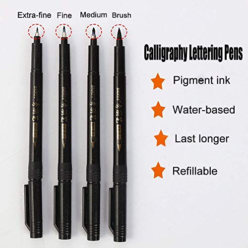 Axiba 4 Sizes Ink Calligraphy Pen Hand Lettering Pens Brush Markers Drawing Art Marker