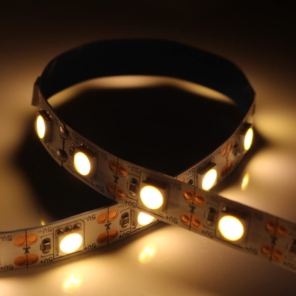 BUYERTIME 1M/3.28ft 60LEDs USB SMD5050 LED Strip Light 5V USB Powered Flexible High Brightness LED Tape Lights for TV Backlight, Computer, Laptop, Room Decoration (Warm White)