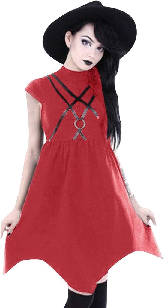 Goddessvan Women Summer Black Zipper Strap Dress Gothic Street Punk Wind Cosplay Party Cocktail Dress