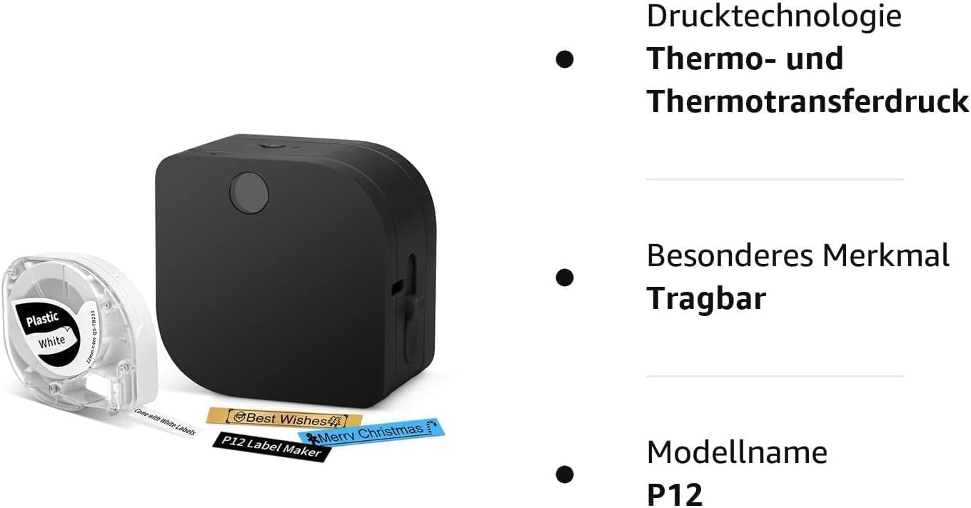 Phomemo P12 Etikettendrucker, Tragbares Beschriftungsgerät, Etikettiergerät Bluetooth Kompatibel with iOS & Android, Thermotransfer-Label Printer für Zuhause,Schule,Büro 8
