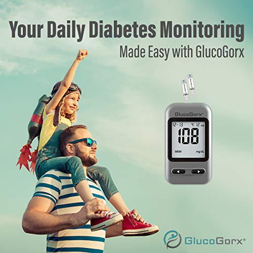 GlucoGorx® Blood Glucose Testing Kit - 210 Blood Test Strips, 225 Sterile Lancets, Glucometer, Depth Controlled Lancing Device, Control Solution, User Manual & Convenient Carrying Case