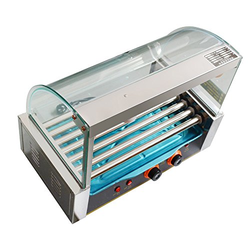 Genmine 7 Roller 18 Hot Dog Grill Machine Commercial Electric Hotdog Cooker Maker Griller Machine With Cover 1050W (7 Rollers)