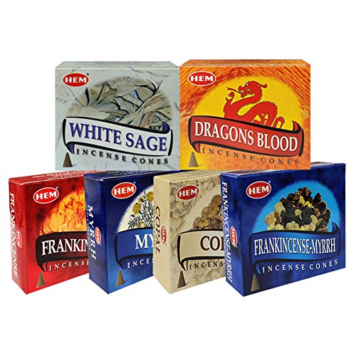 Hem Incense Cones Variety Pack 4 and Cone Incense Burner Bundle with 6