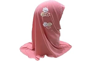 Ylucky Girls Muslim Hijab Floral Lace Head Scarf Kids Islamic Arab Scarf Shawls Head Wrap with Flowers