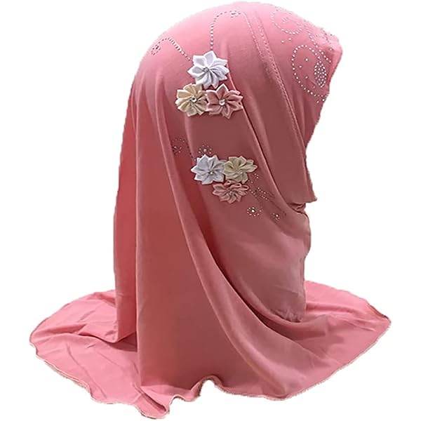 Hijab Scarf Fille 2-6 Ans Avec Fleurs - Khimar Musulman Léger Et Confortable - Turban Stretch Pour Enfant
