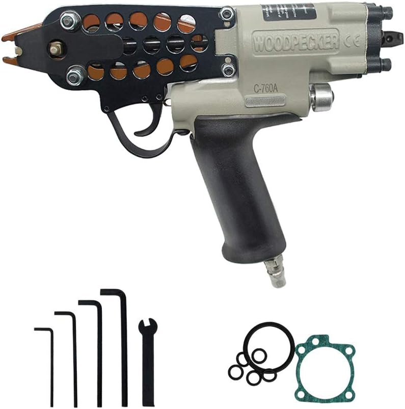 Woodpecker C-760A 16 Gauge Pneumatic Hog Ring Gun, 12.5mm Crown, 3.0-4.8mm Closure Dia., Air Hog Ring Plier Tool