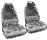 Gray Faux Sheepskin Seat Cover Pair - Soft Plush Synthetic Grey Wool Bucket Seat Covers