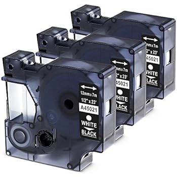 Oozmas Compatible Label Tape Replacement for Dymo Label Tape 45021 White on Black Permanent Polyester Tapes 1/2-Inch Compatible with DYMO LabelManager 160 210D 280 360D COLORPOP, 3-Pack