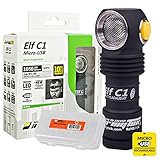ArmyTek Elf C1 Micro-USB Rechargeable 1050 Lumens Magnetic Tailcap Multi-Use Headlamp Includes Rechargeable 18350 Li-ion Battery and Lumen Tactical Battery Organizer