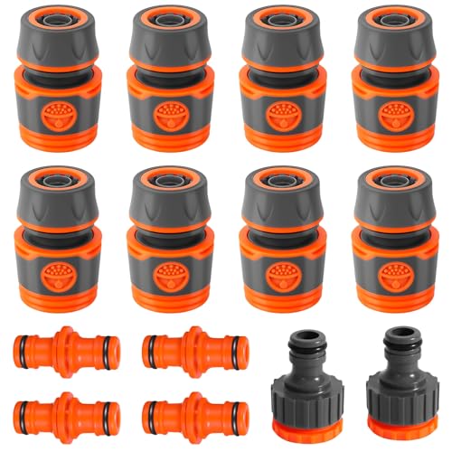 XSHAO 14 Pcs Garden Hose Connector 13 mm (1/2 Inch) Garden Hose Connector with Double Outlet Garden Hose and Tap Connector 2 in 1 for Family Garden