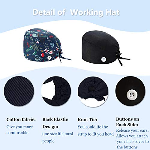 AMAWEI Working Caps with Button Adjustable for Women Men Sweatband Bouffant Hats One Size (Multi-Color 01)