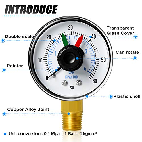 MEANLIN MEASURE 060Psi Pressure Gauge Box with dial for selecting Filter 1/4 inch NPT,323
