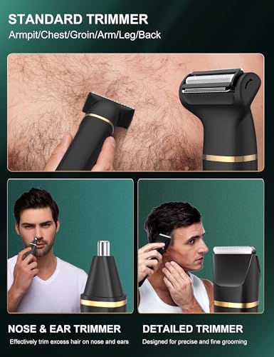 Men's Intimate Shaver, 3-in-1 Nose Hair Trimmer and Razor, Electric with Standing Charging Station, Wet and Dry Use, Razor Men's Intimate Area for Chest Legs Armpit Groin Nose, IPX7