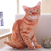 Maomoto 19.6'' Cat Throw Pillow - Plushie Cushion Doll 3D Simulation Cat Plush Stuffed Animal Cushion Pillow Toy for Kids, Sofa Chair Home Decor (Orange)