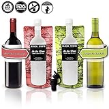 (2) On The Move Travel Foldable Wine Bottle To Go Flask Premium Kit W/Perfect Pour Spout Cap Heavy Duty Plastic Collapsible Flask For Wine - Holds Full 750 ml Bottle - Double Pack