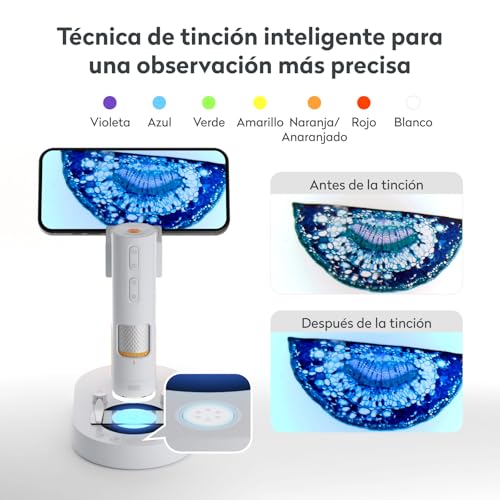 MatataStudio MX1-AS Microscopio Portátil para Niños 3.5x-1000x con Soporte Funcional, 2 LEDs, Portaobjetos, soporta Foto y Video Microscopio Digital USB Profesional para Infantil Adultos Laboratorio