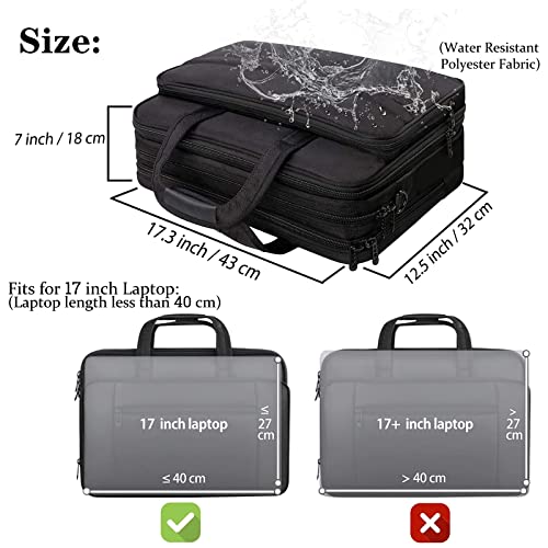 17 Inch Laptop Bag, Large Work Briefcase for Men Women Waterproof Shoulder Bag Shoulder Bag, Expandable Multifunction Computer Bag for Laptop Tablet Notebook, Black