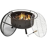 Sunnydaze Cosmic Outdoor Fire Pit - 30 Inch Round Bonfire Wood Burning Patio & Backyard Firepit for Outside with Cooking BBQ Grill Grate, Spark Screen, and Fireplace Poker, Celestial Design
