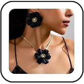 MarveBard Vintage Flower Necklace Earring Set Gold Snake Chain Necklace Bohemian Red Flowers Choker Necklaces Hypoallergenic Statement Flower Stud Earrings Elegant Bridal Wedding Summer Beach Jewelry
