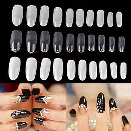 Amazon Com Happy Smile Fake Nails Short Oval Shape Marble White