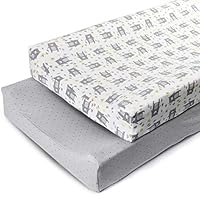 Boritar Changing Pad Covers Grey for Boys Super Soft Stretchy Jersey Knit and Semi-Waterproof 2 Pack Set, Lovely Bears and Dots Printed 16 × 32 Inch