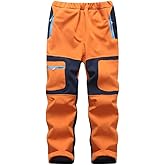 linlon Kids Boy's Snow Waterproof Pants Youth Fleece Lind Hiking Softshell Warm Insulated Trousers